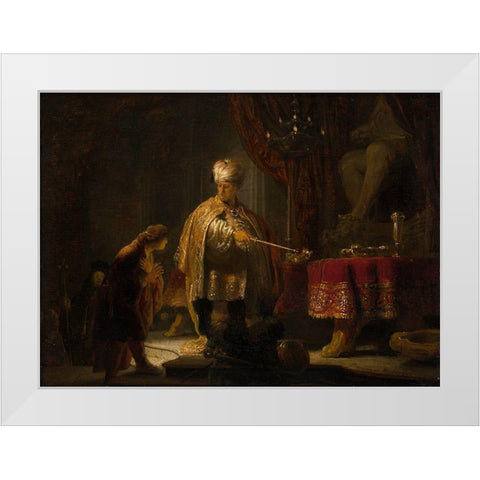 Daniel and Cyrus Before the Idol Bel White Modern Wood Framed Art Print by van Rijn, Rembrandt Harmensz