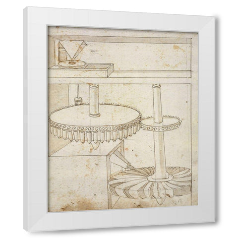 Folio 44: mill powered by horizontal wheel White Modern Wood Framed Art Print by Martini, Francesco di Giorgio