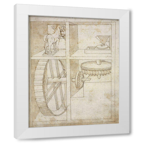 Folio 43: mill powered by horse White Modern Wood Framed Art Print by Martini, Francesco di Giorgio