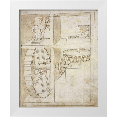 Folio 43: mill powered by horse White Modern Wood Framed Art Print by Martini, Francesco di Giorgio