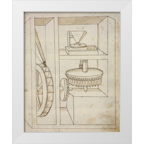Folio 40: mill with overshot water wheel White Modern Wood Framed Art Print by Martini, Francesco di Giorgio