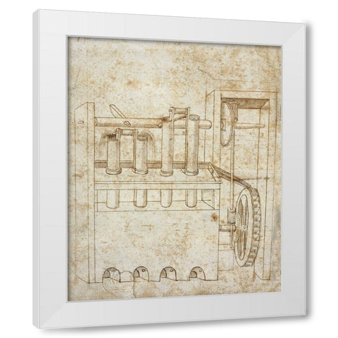 Folio 10: piston pumps and water wheel White Modern Wood Framed Art Print by Martini, Francesco di Giorgio