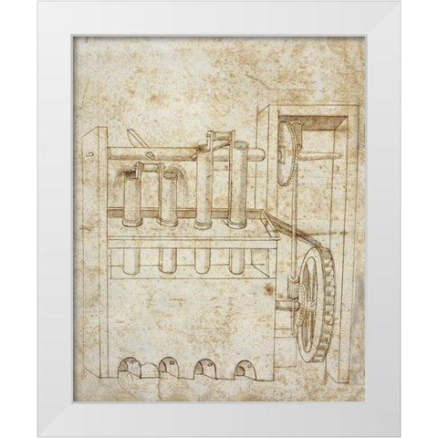 Folio 10: piston pumps and water wheel White Modern Wood Framed Art Print by Martini, Francesco di Giorgio