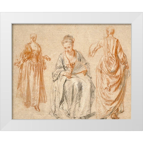 Studies of Three Women White Modern Wood Framed Art Print by Watteau, Jean-Antoine