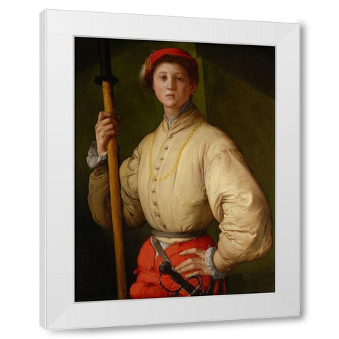 Portrait of a Halberdier (Francesco Guardi?) White Modern Wood Framed Art Print by Pontormo (Jacopo Carucci)