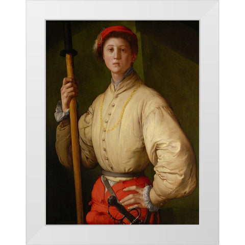 Portrait of a Halberdier (Francesco Guardi?) White Modern Wood Framed Art Print by Pontormo (Jacopo Carucci)