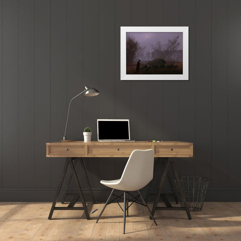 A Walk at Dusk White Modern Wood Framed Art Print by Friedrich, Caspar David