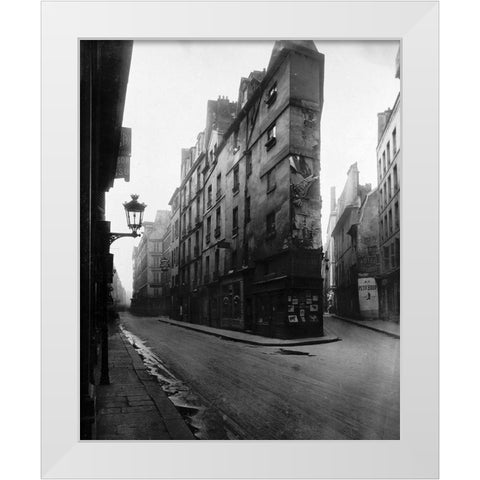 Paris, 1908 - Vieille Cour, 22 rue Quincampoix - Old Courtyard, 22 rue Quincampoix White Modern Wood Framed Art Print by Atget, Eugene