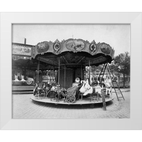 Paris, 1923 - Fete du Trone, Street Fair White Modern Wood Framed Art Print by Atget, Eugene