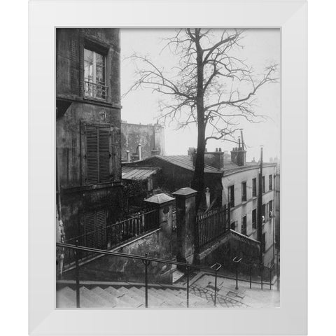 Paris, 1921 - Staircase, Montmartre White Modern Wood Framed Art Print by Atget, Eugene