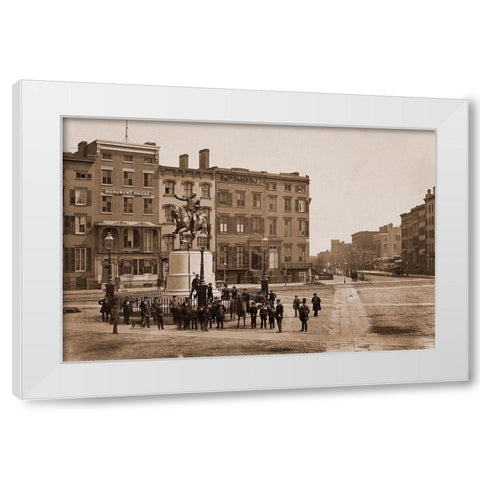 14th Street with Union Square and Washington Monument, about 1855 White Modern Wood Framed Art Print by Holmes, Silas A.
