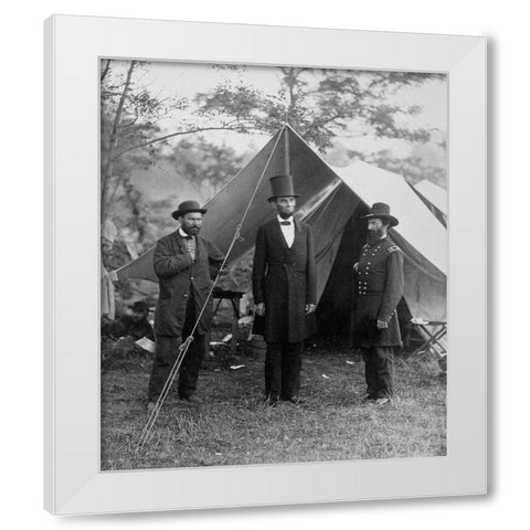 President Lincoln on the Battlefield of Antietam, Maryland, October 2, 1862 White Modern Wood Framed Art Print by Gardner, Alexander