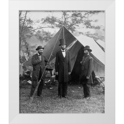 President Lincoln on the Battlefield of Antietam, Maryland, October 2, 1862 White Modern Wood Framed Art Print by Gardner, Alexander
