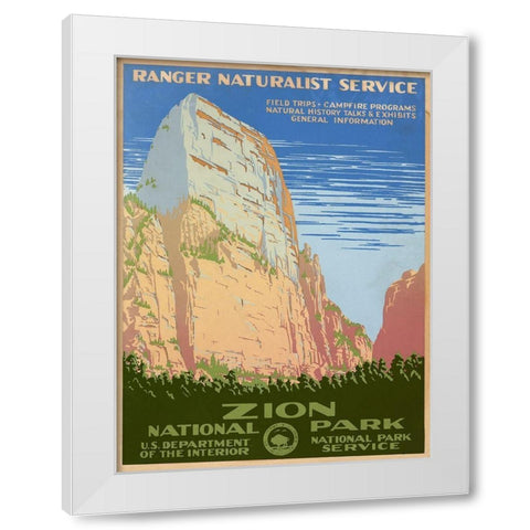 Zion National Park, ca. 1938 White Modern Wood Framed Art Print by Ranger Naturalist Service