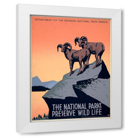 The National Parks Preserve Wild Life, ca. 1936-1939 White Modern Wood Framed Art Print by Hirt, J.