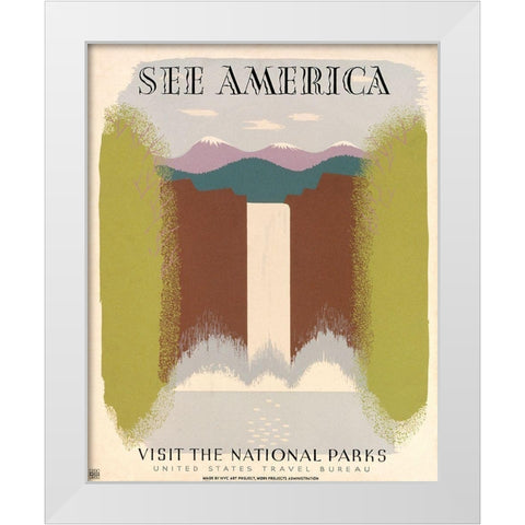 See America Visit the National Parks, ca. 1936-1940 White Modern Wood Framed Art Print by Herzog, Harry