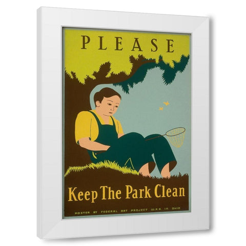 Please Keep the Park Clean, 1938 White Modern Wood Framed Art Print by Clough, Stanley Thomas
