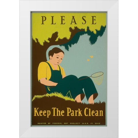 Please Keep the Park Clean, 1938 White Modern Wood Framed Art Print by Clough, Stanley Thomas