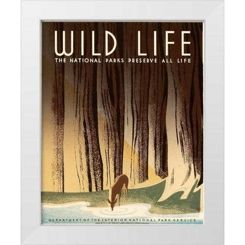 Wild Life; The National Parks Preserve All Life, ca. 1936-1940 White Modern Wood Framed Art Print by Nicholson, Frank S.