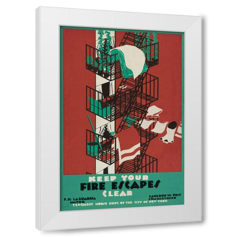 Keep your fire escapes clear White Modern Wood Framed Art Print by WPA
