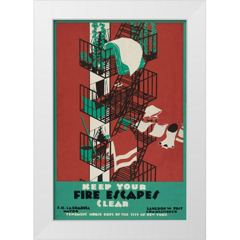 Keep your fire escapes clear White Modern Wood Framed Art Print by WPA
