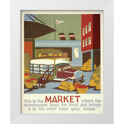 This is the market where the storekeeper buys the food White Modern Wood Framed Art Print by WPA