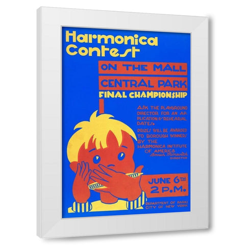 Harmonica Contest in Central Park White Modern Wood Framed Art Print by WPA