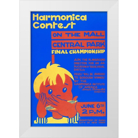 Harmonica Contest in Central Park White Modern Wood Framed Art Print by WPA