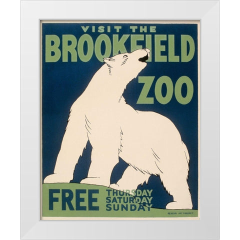 Visit the Brookfield Zoo - Polar Bear White Modern Wood Framed Art Print by WPA