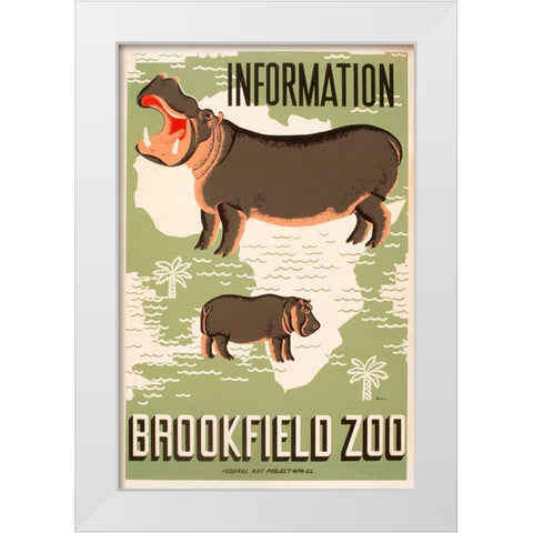 Information - Brookfield Zoo - Hippos White Modern Wood Framed Art Print by Waltrip, Mildred