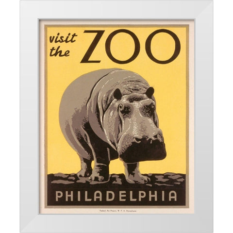 Visit the zoo - Philadelphia - Hippo White Modern Wood Framed Art Print by WPA