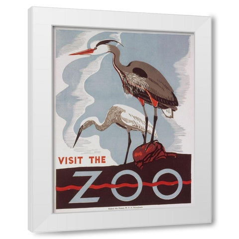 Visit the zoo - Herons White Modern Wood Framed Art Print by WPA