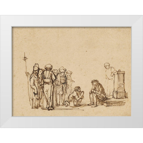 The Mocking of Christ White Modern Wood Framed Art Print by Unknown Rembrandt Pupil