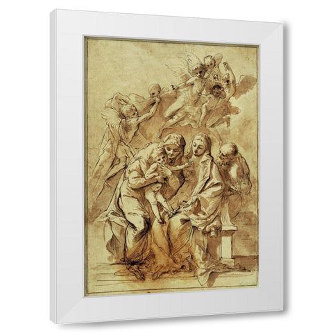 Holy Family with Saint Anne (recto); Figure Sketches (verso) White Modern Wood Framed Art Print by Testa, Pietro