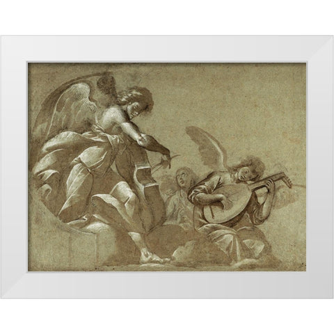 Angel Musicians (recto); Head Studies (verso) White Modern Wood Framed Art Print by Morazzone (Pie Francesco Mazzuchelli)