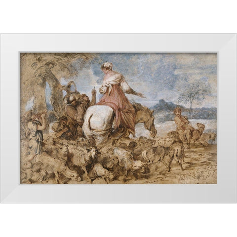 Pastoral Journey White Modern Wood Framed Art Print by Castiglione, Giovanni Benedetto