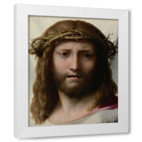 Head of Christ White Modern Wood Framed Art Print by Allegri, Antonio