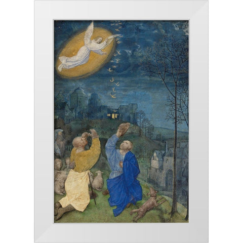 The Annunciation to the Shepherds White Modern Wood Framed Art Print by Master of the Houghton Miniatures