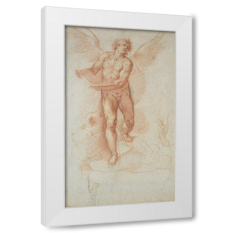 An Angel Holding a Book (recto); Three Studies of a Falling Male Figure (verso) White Modern Wood Framed Art Print by Roncalli, Cristoforo