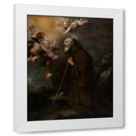 The Vision of Saint Francis of Paola White Modern Wood Framed Art Print by Murillo, Bartalome Esteban