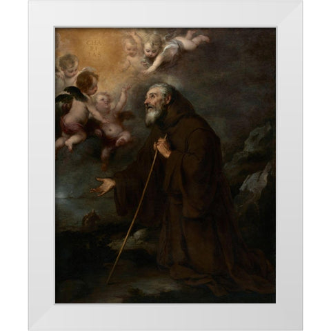The Vision of Saint Francis of Paola White Modern Wood Framed Art Print by Murillo, Bartalome Esteban