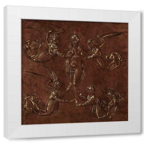 Mary Magdalen Transported by Four Angels White Modern Wood Framed Art Print by Unknown