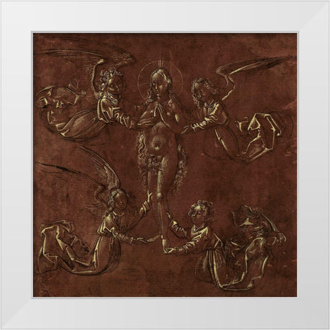 Mary Magdalen Transported by Four Angels White Modern Wood Framed Art Print by Unknown