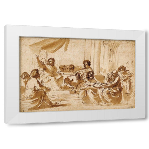 Christ Preaching in the Temple White Modern Wood Framed Art Print by Barbieri, Giovanni Francesco