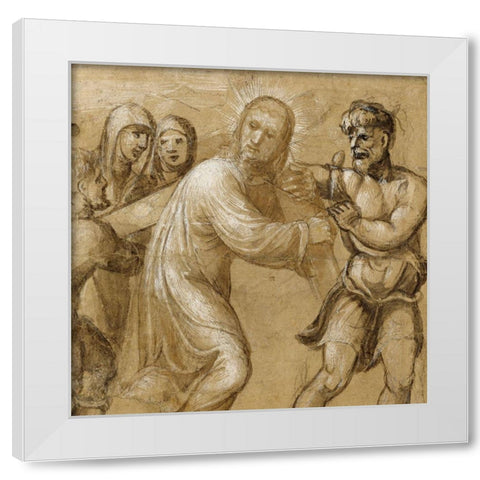 Christ Carrying the Cross (recto); The Resurrection (verso) White Modern Wood Framed Art Print by Bazzi, Giovanni Antonio