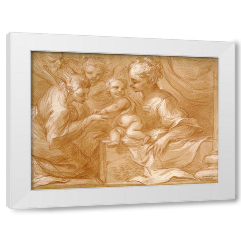 Mystic Marriage of Saint Catherine White Modern Wood Framed Art Print by Biscaino, Bartolomeo