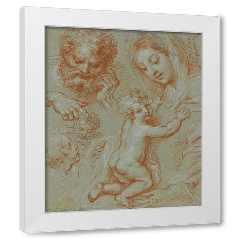 Studies of the Madonna and Child and of Heads (recto); Madonna and Child with Saint John Seated in a White Modern Wood Framed Art Print by Corneille, Michel