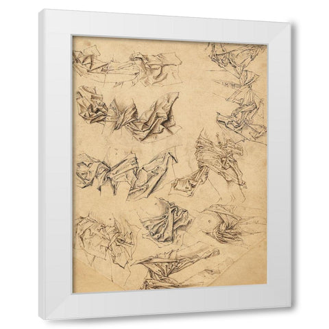 Studies of Christs Loincloth (recto); Studies of Bookbindings and of Christs Loincloth (verso) White Modern Wood Framed Art Print by Master of the Coburg Roundels