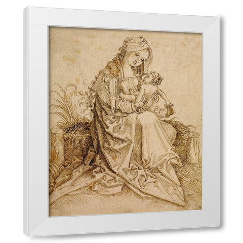 The Virgin and Child on a Grassy Bench White Modern Wood Framed Art Print by Unknown