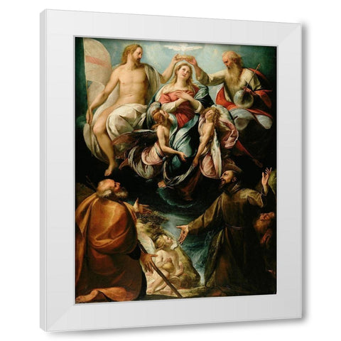 Coronation of the Virgin with Saints Joseph and Francis of Assisi White Modern Wood Framed Art Print by Procaccini, Giulio